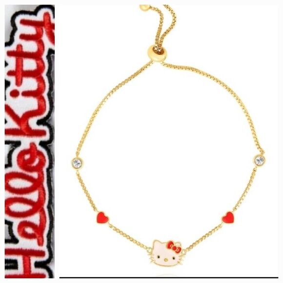 Hello Kitty By Sanrio Flash Yellow Gold Plated Station Heart & Crystal Bracelet - Picture 1 of 10